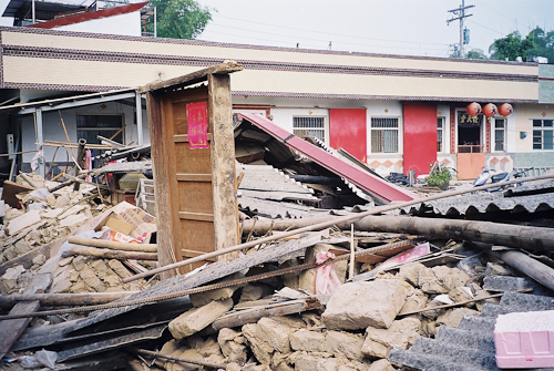 All that was left standing of an adobe house after the 1999 earthquake.  Fortunately all the occupants survived and we were able to evacuate an 8 month pregnant wife (a Indonesian 'foreign bride') to Taichung to await delivery in safer surroundings.