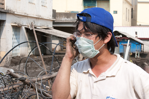 Ian, one of my colleagues at Banner Church, helps coordinate operations during the clean-up in Linbian after Typhoon Morakot last month
